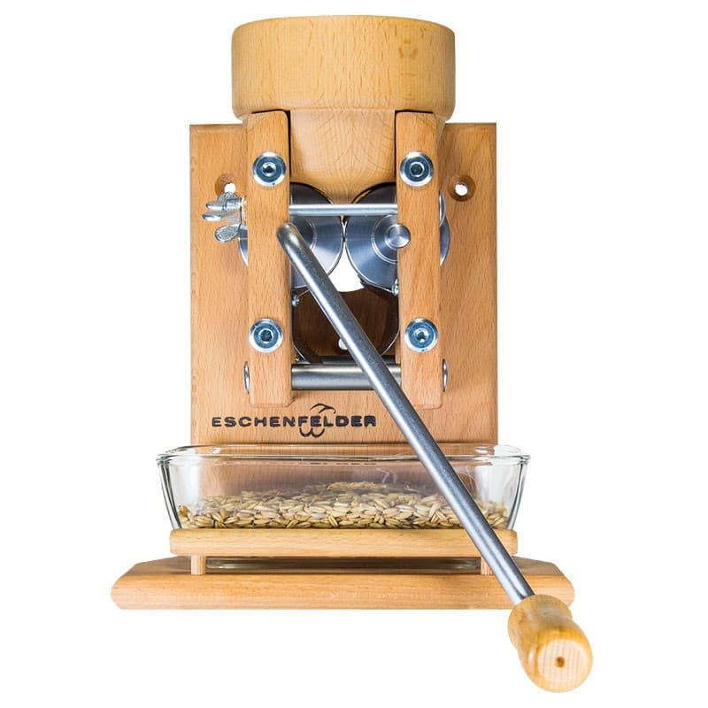 Flockenquetsche Wandmodell mit Holztrichter, Eschenfelder