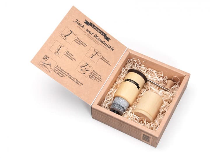 Geschenkset mit Tisch-und Handmühle, Schnitzer
